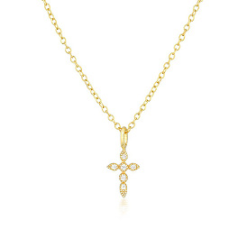 Classic S925 Cross Pendant Necklace with Sparkling Zirconia for Women