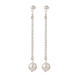 Boucles d'oreilles pendantes avec chaînes en strass et strass en laiton, avec perles nacrées rondes, 304 bijoux en acier inoxydable pour femmes