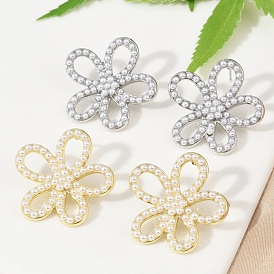 Серьги-гвоздики из искусственного жемчуга с цветком из латуни и АБС-пластика, долговечный, без кадмия и без свинца, стойки покрытие