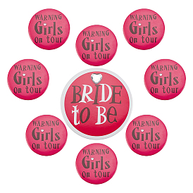 Gorgecraft 16Pcs 8 Style Tinplate Badge Sets, for Bride of Wedding, Flat Round with Word