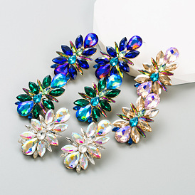 Sparkling Floral Earrings with Colorful Gems for Women's Fashion and Parties