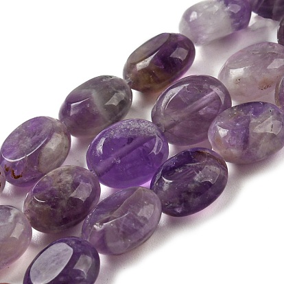 Natural Amethyst Beads Strands, Flat Oval