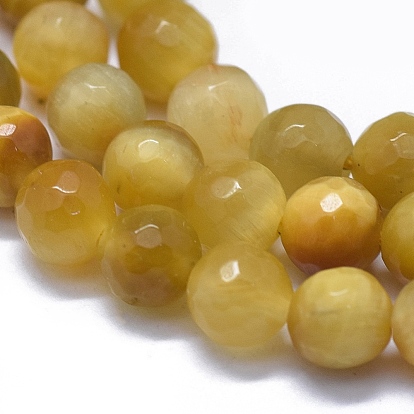 Natural Gold Tiger Eye Beads Strands, Faceted, Round