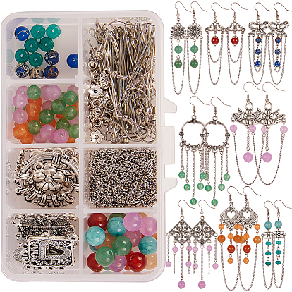 DIY Earring Making, with Tibetan Style Alloy Links and Natural Gemstone Beads, Metal Findings