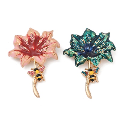 Цветочные эмалевые булавки, с пчелой, броши из цинкового сплава со стразами для одежды-рюкзака, два тона