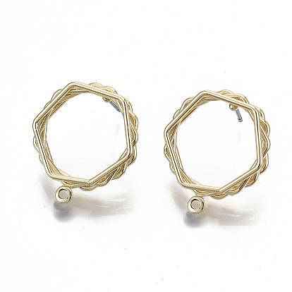 Сплав серьги выводы, без кадмия, без никеля и без свинца, со стальными булавками и петлей, многоугольник