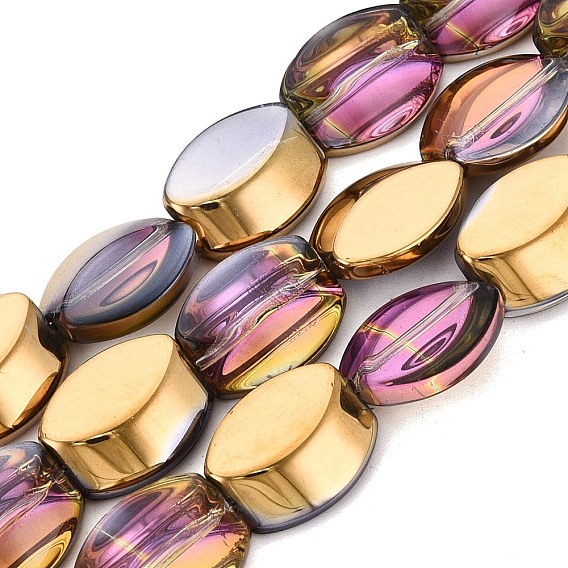 Стеклянные бусины с гальваническим покрытием , с половиным покрытием, овальные