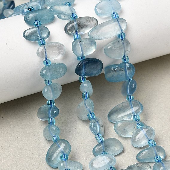 Природные Аквамарин бисер нитей, самородки, Топ пробуренной, с бисером
