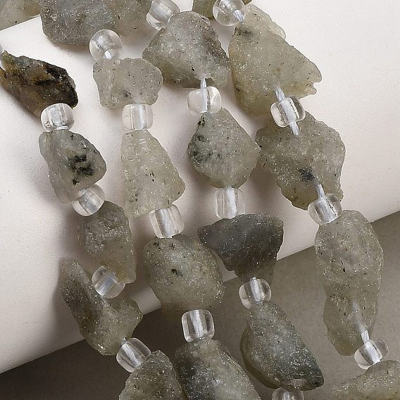 Natural Labradorite Beads Strands, Raw Rough, Nuggets, with Seed Beads