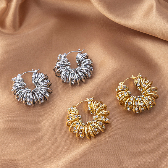 Латунные серьги-кольца из прозрачного кубического циркония