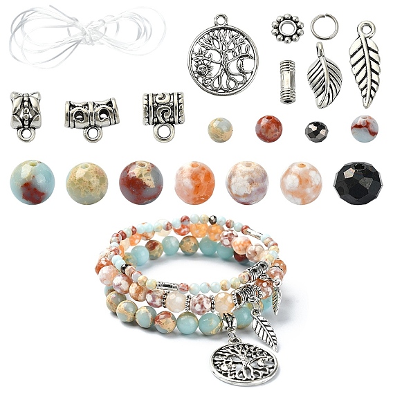 Набор для изготовления растягивающегося браслета из натурального огненного агата и синтетической императорской яшмы своими руками