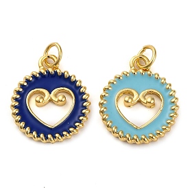 Латунь эмаль подвески, с целью перехода в кольце, без кадмия и без свинца, реальный 18 k позолоченный, плоский круглый с подвеской в виде сердца