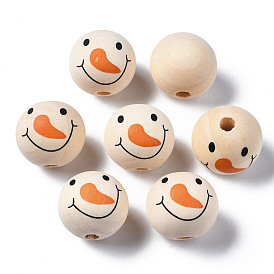 Unfinished Natural Wood European Beads, Large Hole Beads, Printed, Round