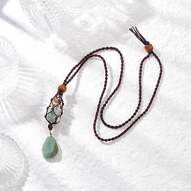 Натуральный зеленый авантюрин самородки и драгоценные камни стеклянная бутылка макраме мешочек подвеска нейлоновый шнур регулируемые ожерелья