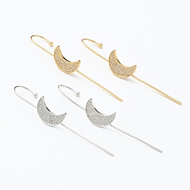 Brass Micro Pave Clear Cubic Zirconia Ear Wrap Crawler Hook Earrings, Moon