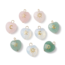 Cmешанные подвески драгоценных камней, граненые подвески-сердечки с золотистыми металлическими ломтиками звезд и солнца, луны