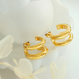 Retro Double Circle C-shaped Earrings for Women, Fashionable and Luxurious Titanium Steel Jewelry