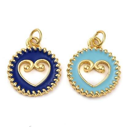 Латунь эмаль подвески, с целью перехода в кольце, без кадмия и без свинца, реальный 18 k позолоченный, плоский круглый с подвеской в виде сердца