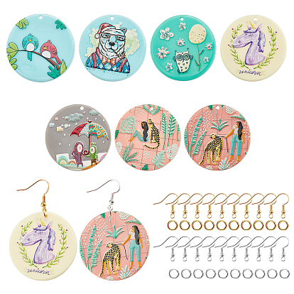 DIY Printing Acrylic Earring Making Kits, Including Flat Round Pendants, Brass Earring Hooks