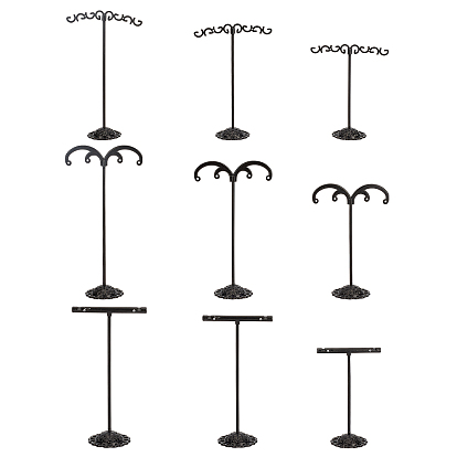 3 Sets 3 Style T Bar Iron Earring Displays Sets, Bean Sprout Shape Earrings Display Stand