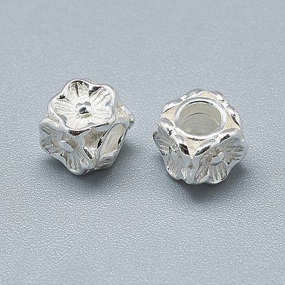 925 Sterling Silver Beads, Cube with Flower