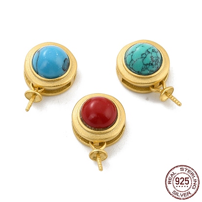 925 Sterling Silver Peg Bails, Flat Round with Synthetic Turquoise and Peg Bails, Real 18K Gold Plated