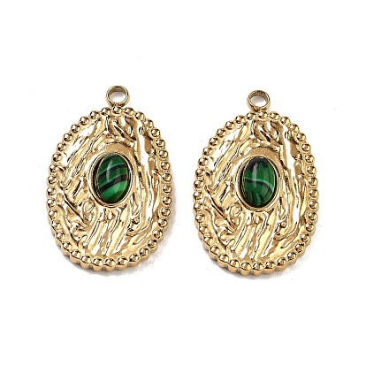 Ионное покрытие (ip) 304 подвески из нержавеющей стали, овальные подвески из синтетического малахита, реальный 18 k позолоченный