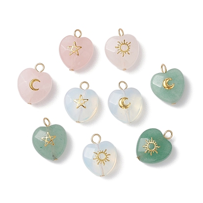 Cmешанные подвески драгоценных камней, граненые подвески-сердечки с золотистыми металлическими ломтиками звезд и солнца, луны