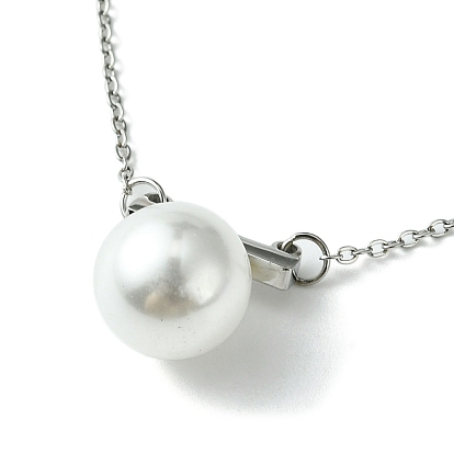 Natural Shell Pearl Beads Pendant Necklace, with 304 Stainless Steel Cable Chains