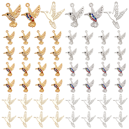 48 шт 6 стили подвески из сплава, со стразами, амулеты птиц