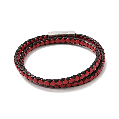 Microfiber Leather Braided Double Loops Wrap Bracelet with 304 Stainless Steel Magnetic Clasp for Men Women