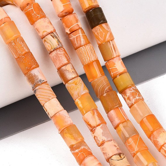 Natural Agate Beads Strands, Column, Dyed & Heated