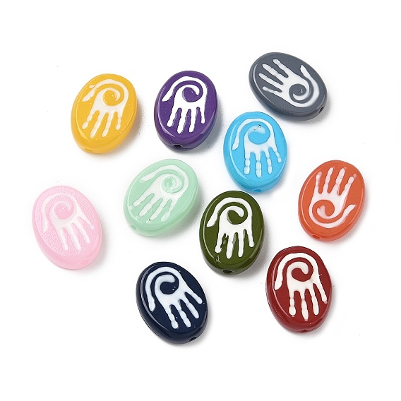 Выпечка окрашенные стеклянные бусины, Овальный с ладонь, с эмалью