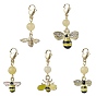 5pcs décorations de pendentif en émail en alliage d'abeille, Perles de jade topaze naturelle et breloques fermoirs à pince de homard