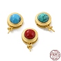 925 Sterling Silver Peg Bails, Flat Round with Synthetic Turquoise and Peg Bails, Real 18K Gold Plated