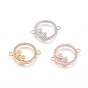 Brass Micro Pave Clear Cubic Zirconia Links Connectors, Long-Lasting Plated, Flat Round with Heart