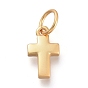 Natural Shell Charms, with Brass Findings and Jump Rings, Cross, Matte Style, Matte Gold Color