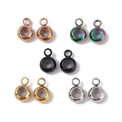 202 Stainless Steel Tube Bails, Loop Bails, with Rubber Inside, Rondelle, Bail Beads, Slider Beads, with 304 Stainless Steel Loop Rings