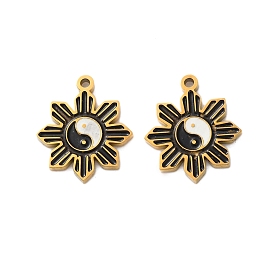 Ионное покрытие (ip) 304 брелоки из нержавеющей стали с эмалью, реальный 18 k позолоченный, очарование инь-ян