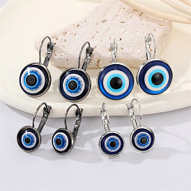 Vintage Sparkling Blue Eye Earrings with Devil's Eye Studs in Antique Bronze Metal Trim Jewelry