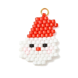 Navidad 304 Colgantes de cuentas cilíndricas de acero inoxidable y vidrio, santa claus, con anillo de salto