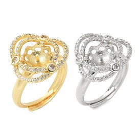 Цветочная латунь микропаве кубический цирконий регулируемые настройки кольца, за половину пробурено бисера, стойки покрытие, долговечный, без свинца и без кадмия