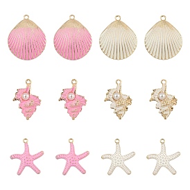 24Pcs 6 Style Spray Painted Alloy Pendants, Scallop & Conch & Starfish/Sea Stars