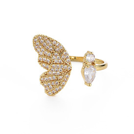 Кольцо-манжета в виде бабочки из прозрачного кубического циркония, открытое кольцо из латуни для женщин, без никеля 