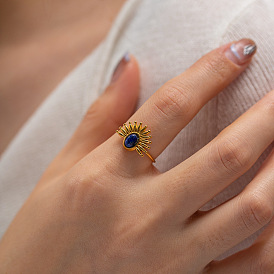 Retro titanium steel ring 18k gold stainless steel inlaid lapis lazuli open ring women's non-fading jewelry