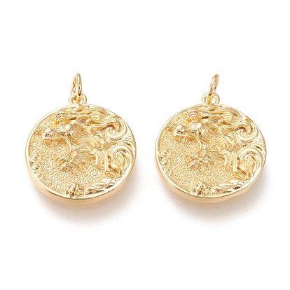 Латунные подвески, с прыжковых колец, долговечный, плоские круглые с драконом