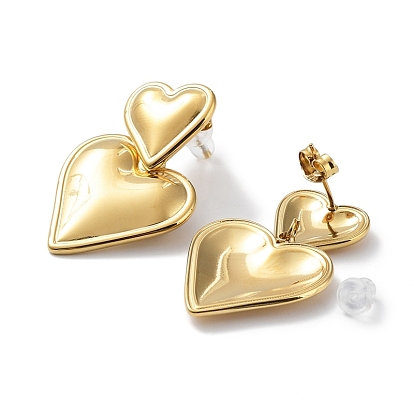 201 Stainless Steel Heart Dangle Stud Earrings, with 304 Stainless Steel Pins