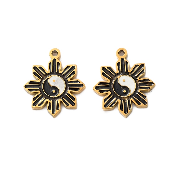 Ионное покрытие (ip) 304 брелоки из нержавеющей стали с эмалью, реальный 18 k позолоченный, очарование инь-ян