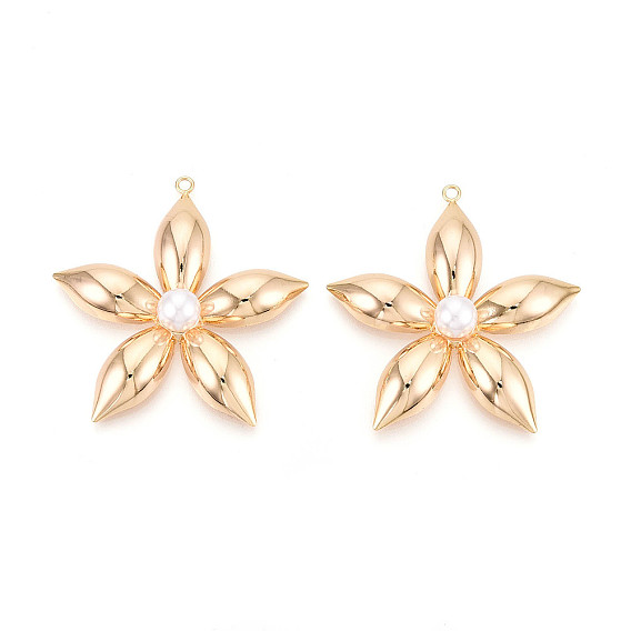 Латунные подвески, цветок, с имитацией жемчуга, долговечный, без никеля 