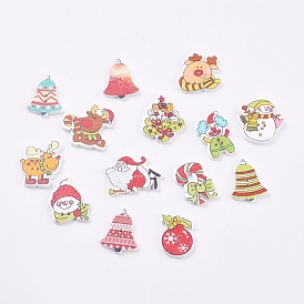 Printed Wooden Buttons, 2-Hole, Mixed Shapes, Dyed, Christmas Style